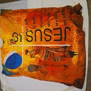 Yellow and orange long printed Kaftan with head wrap/scarf. One size